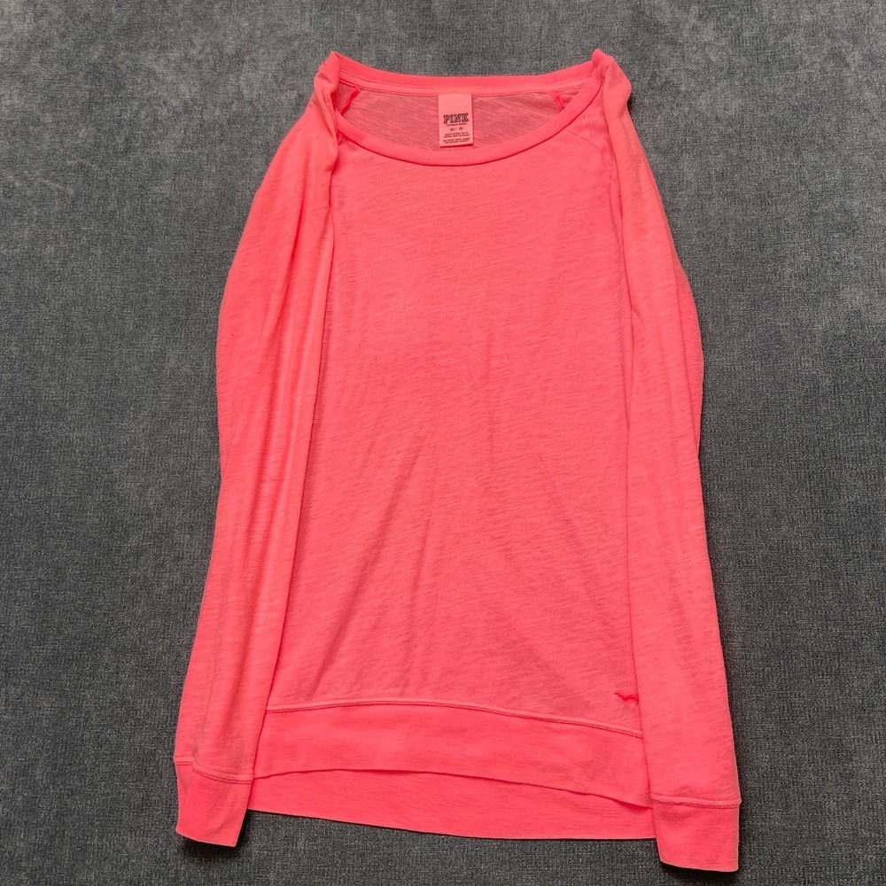 Victoria's Secret PINK Long Sleeve Shirt Womens XS Neon Pink Logo Pullover